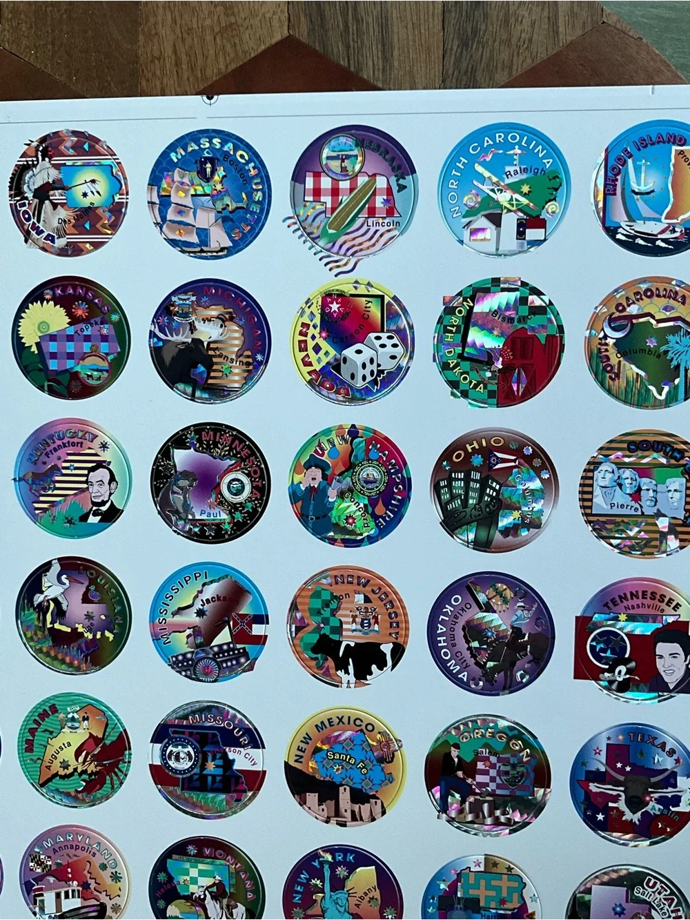 RARE Vintage 90s Uncut POG Sheet! 54 Holographic 50 US States & Govt CompleteSet